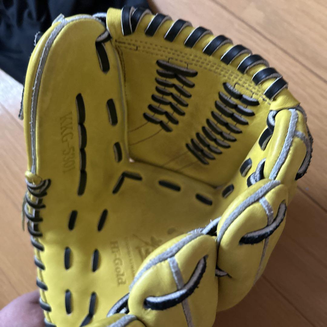 ハイゴールド 軟式グローブ KKG5301心極 ナチュラルイエロー 投手用 中古