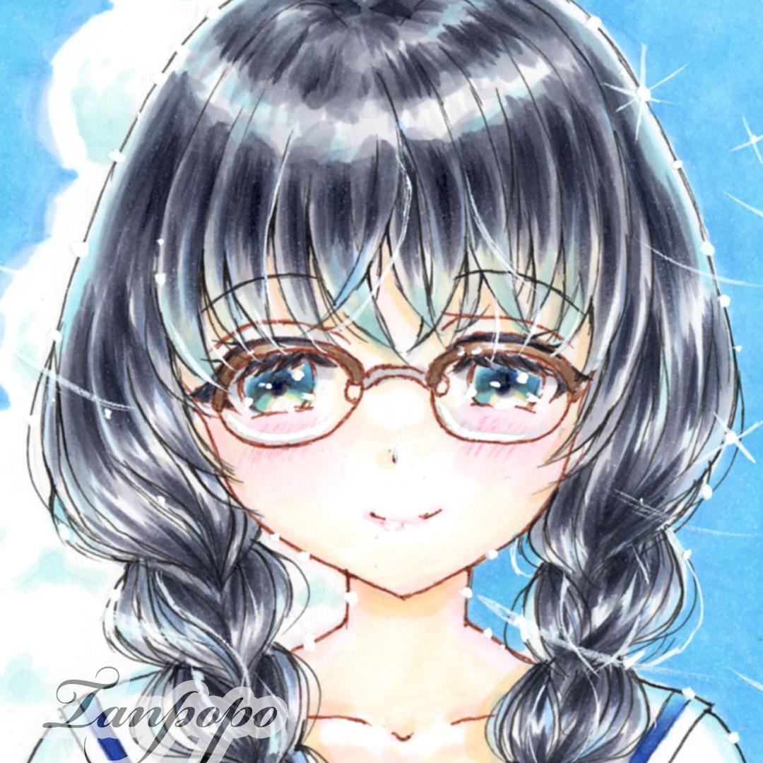 手描きアナログイラスト(そばかす少女) 手描きイラスト 原画 水彩 女の子