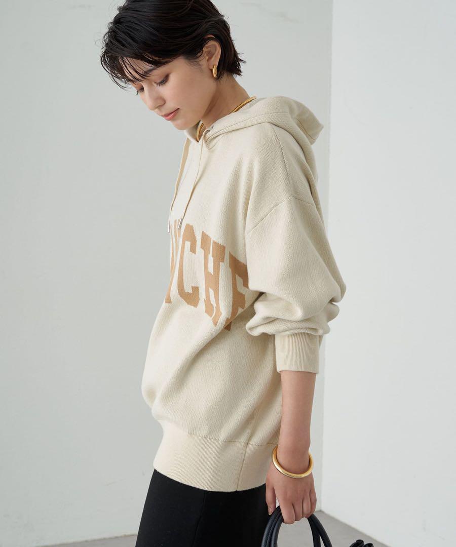 新品　Loungedress ロゴフードニット　ラウンジドレス　アイボリー
