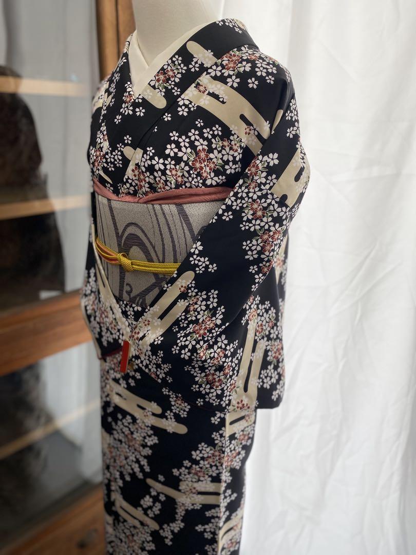 M7.2 桜 洗える着物 袷 化繊 小紋 着物