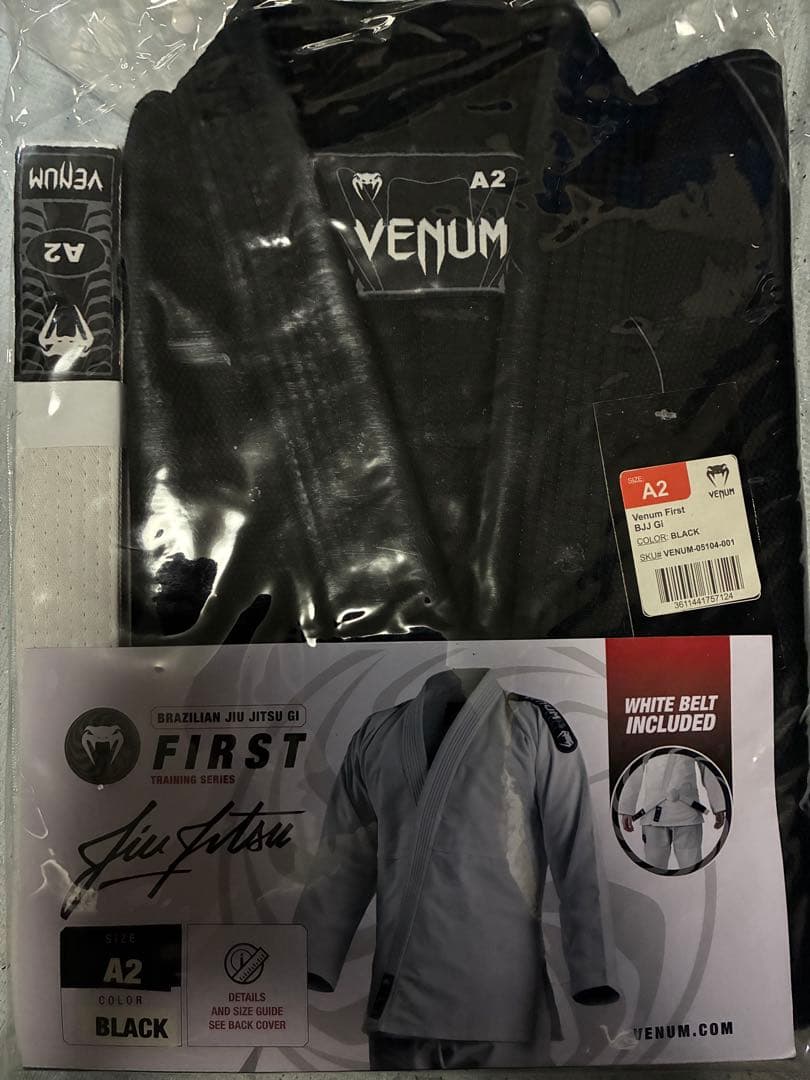 VENUMヴェナム柔術着 大人用 白帯付き 黒 ブラック A2 VENUMヴェナム柔術着 大人用 白帯付き 黒 ブラック A2