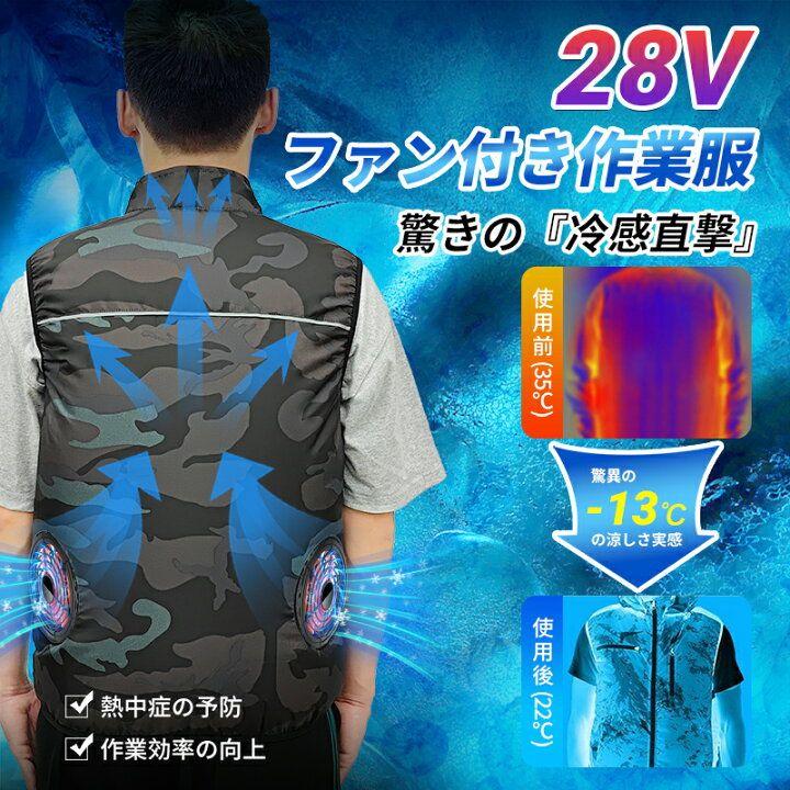ファン付きベスト 28V超高出力 30000mAhバッテリー付属 ファン2個