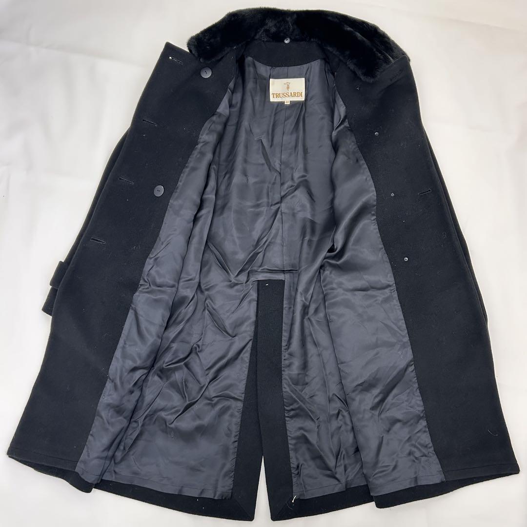 【美品】トラサルディ カシミヤ100% ロングコート ヌートリアファー 黒 40