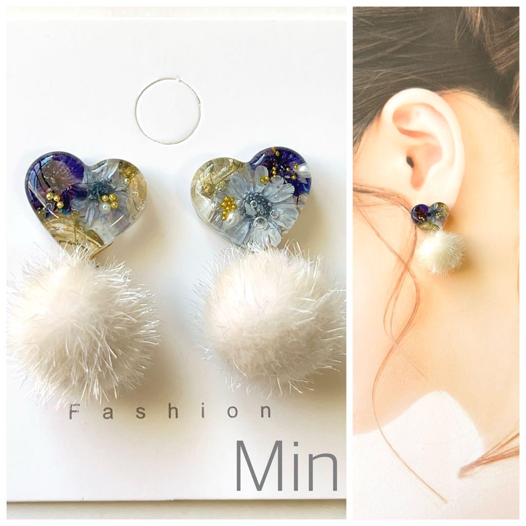 グリーン系　ハート　カボション　ピアス　ハンドメイド　イヤリング変更可