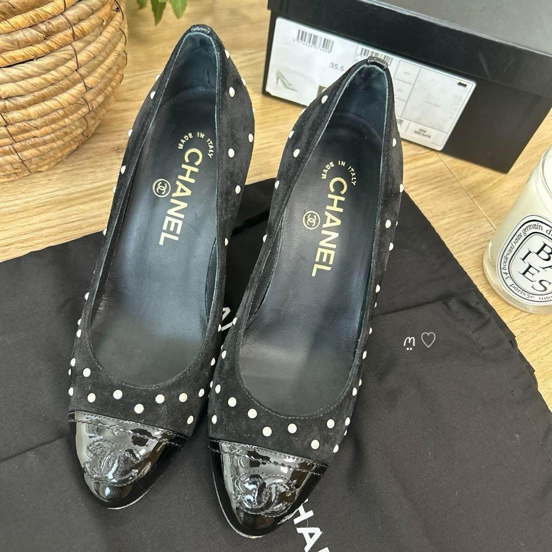 CHANEL　シャネル　ココマークパールパンプス35.5　ブラック　ヒール