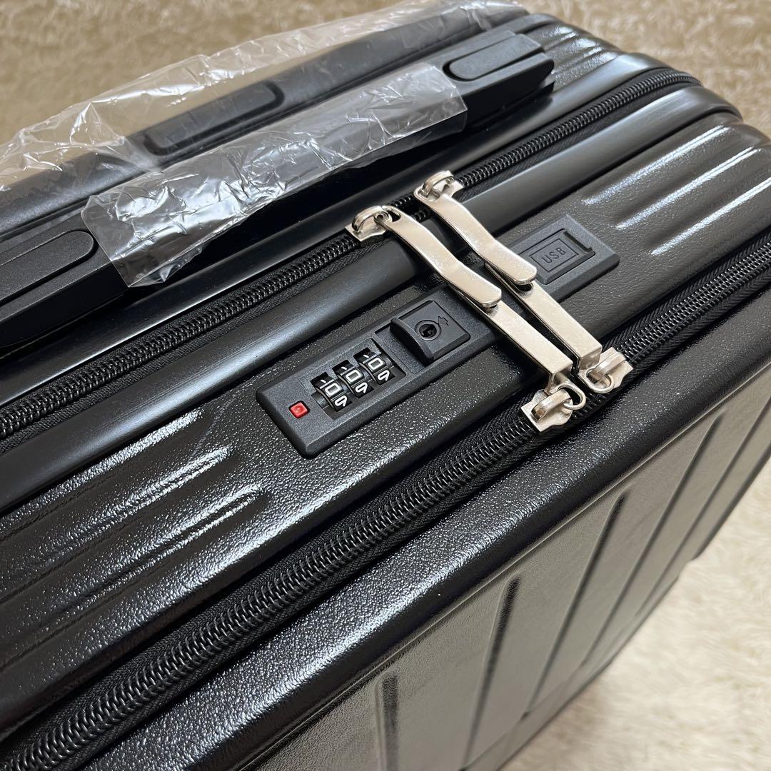 スーツケース 機内持ち込み フロントオープン カップホルダー USBポート 黒