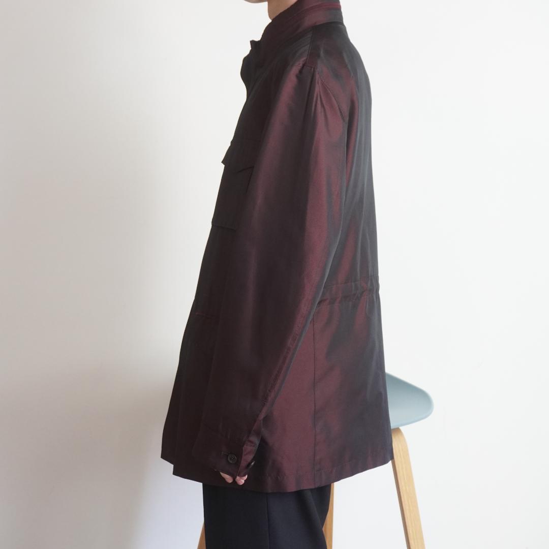 LANVIN シルク混 ミリタリージャケット 光沢 ワインレッド/VW514