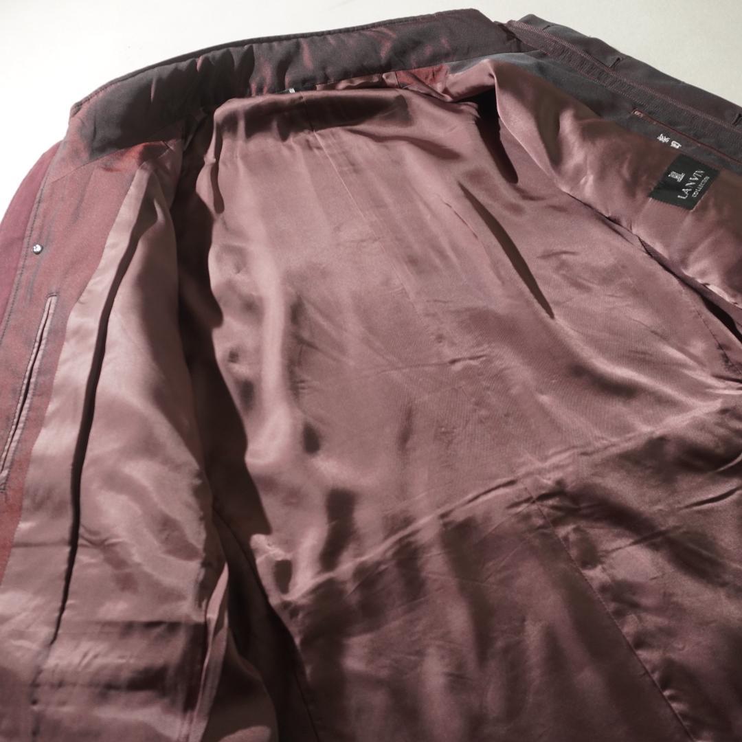 LANVIN シルク混 ミリタリージャケット 光沢 ワインレッド/VW514