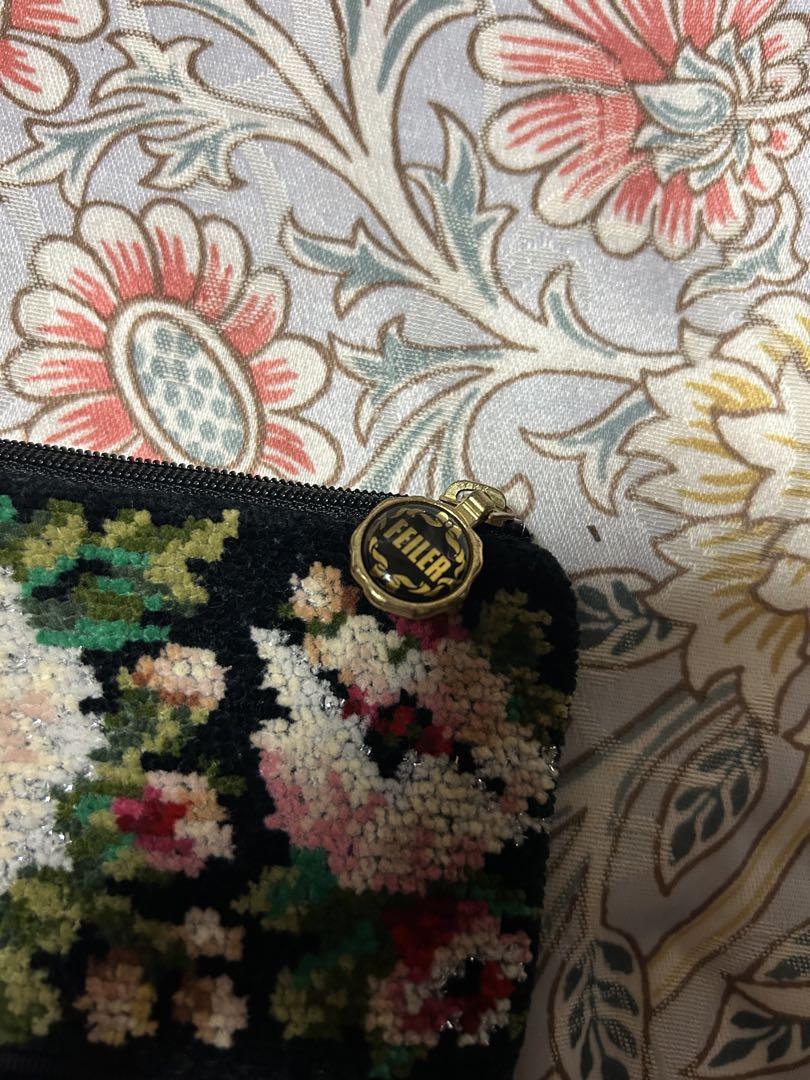Sale】FEILER 花柄刺繍ポーチ 黒 - メルカリ