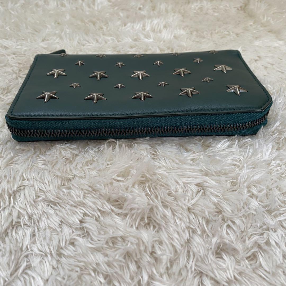 ジミーチュウJIMMY CHOO 長財布 グリーン ラウンドファスナー 星 皮