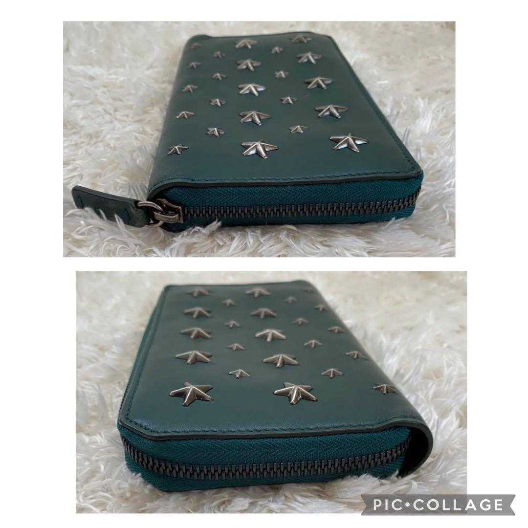 ジミーチュウJIMMY CHOO 長財布 グリーン ラウンドファスナー 星 皮