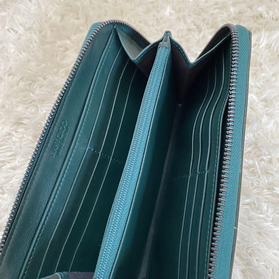 ジミーチュウJIMMY CHOO 長財布 グリーン ラウンドファスナー 星 皮