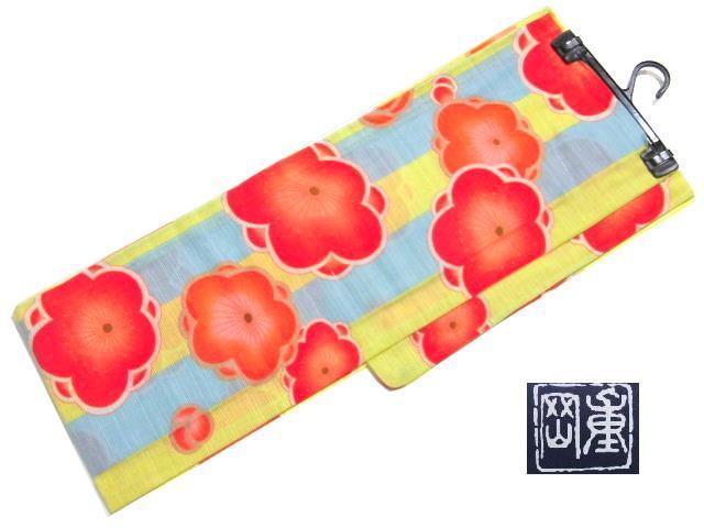 京老舗岡重 綿絽 プレタ 浴衣 お仕立て上がり 縞に梅　新品 未使用