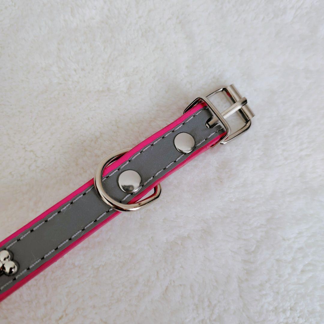 ✪ 犬 猫 首輪 犬用首輪 反射レザー付 ペット用品 小型犬 ピンク S