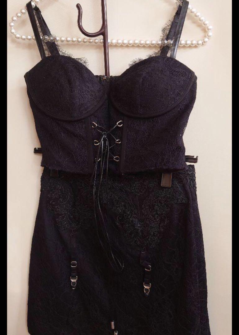 ROBE de FLEURS ローブドフルール ブラック レース タイトドレス