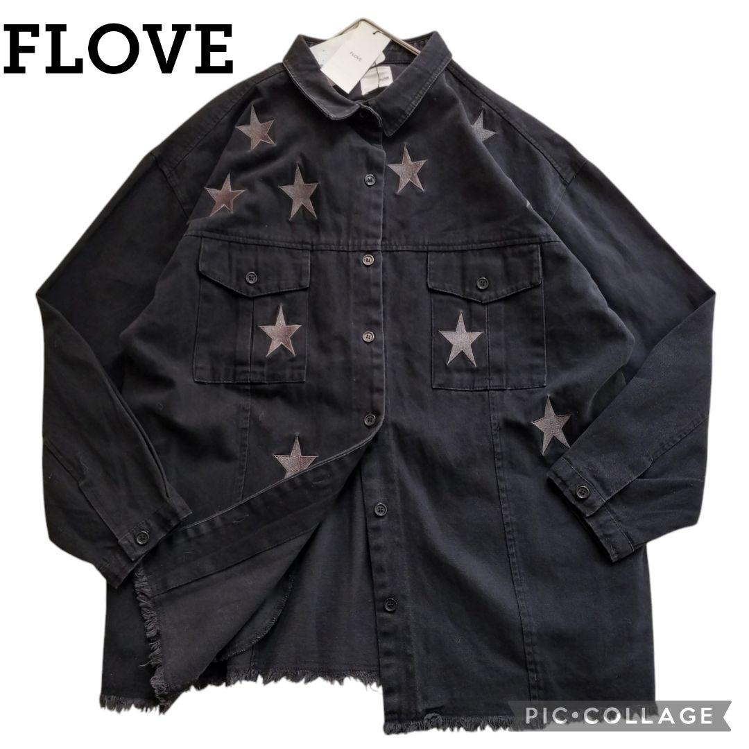 【新品】フローヴ 星柄刺繍 シャツジャケット カバーオール黒フリンジ男女