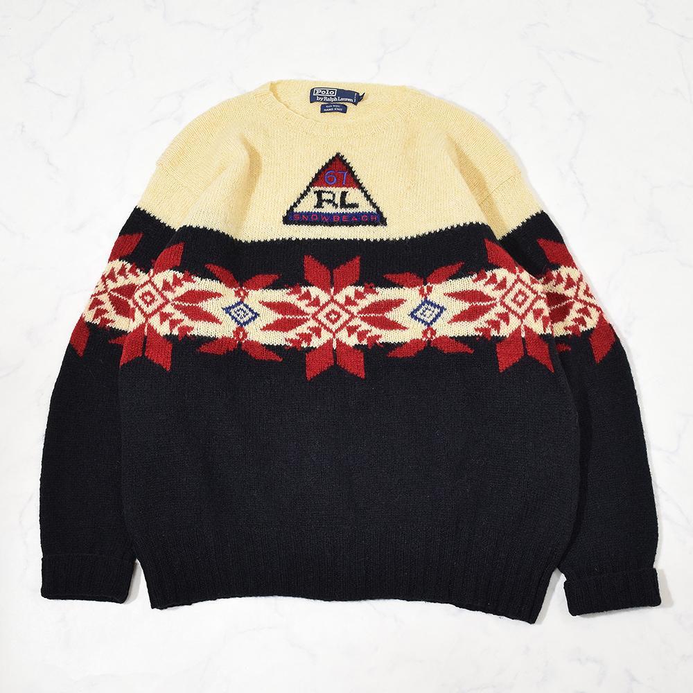 90s ラルフローレン RL67 SNOW BEACH ハンドニット セーター