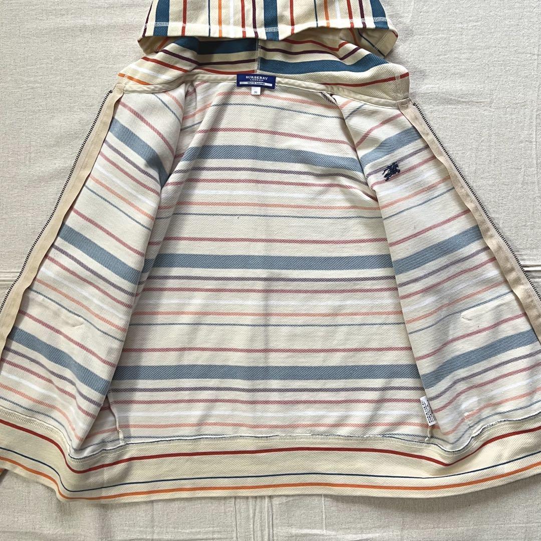 Y2K　Burberry　マルチボーダー柄短丈ジップパーカー　ホースロゴ刺繍38