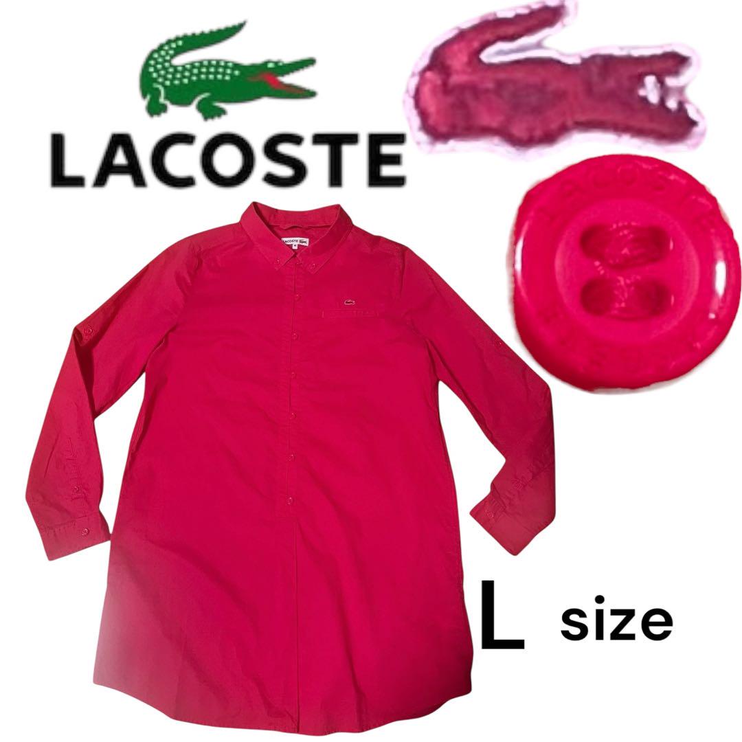 ラコステ LACOSTE 2ウェイ　ドットシャツ ワンピース ピンク Lトップス