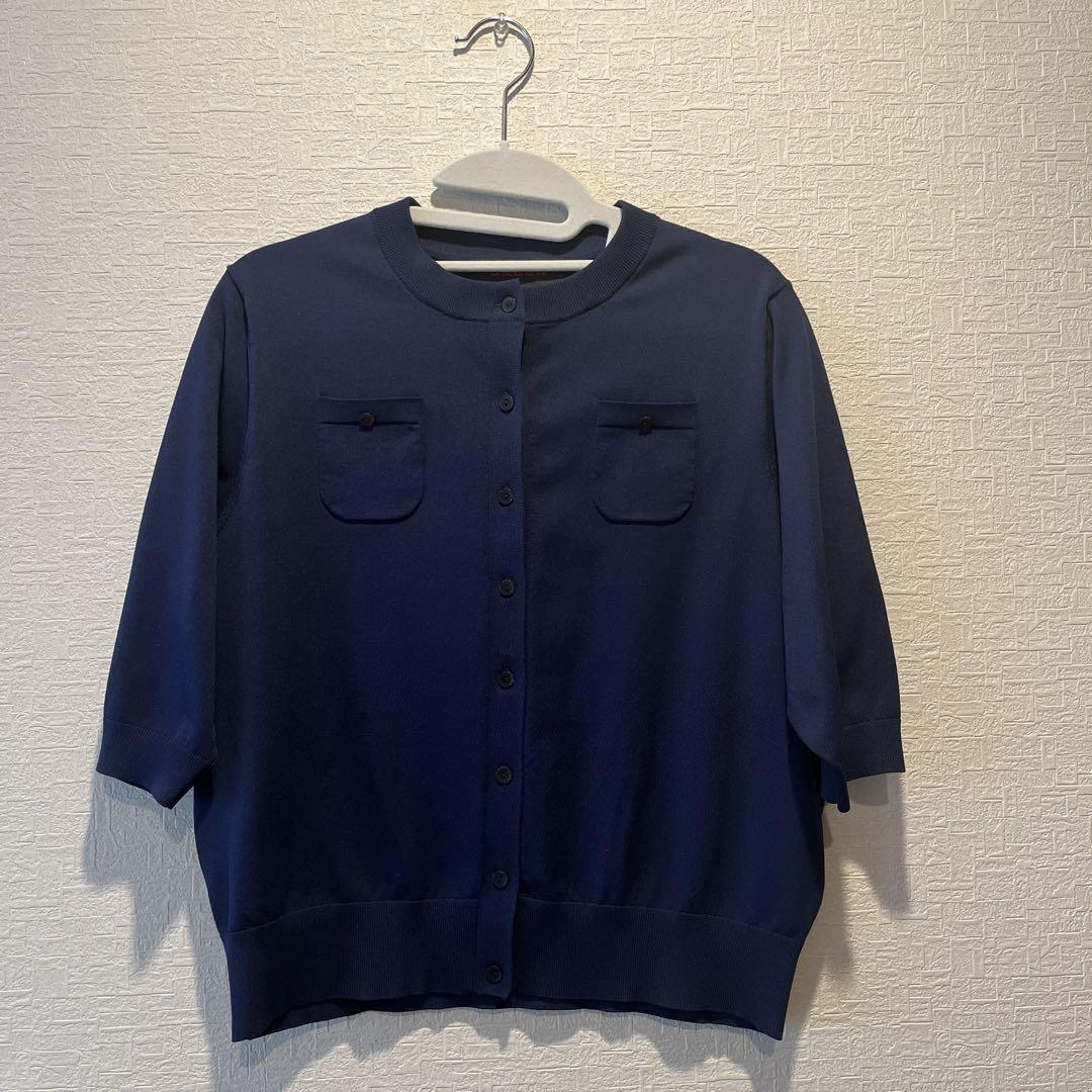 CABaN ファインポリエステル ハーフスリーブポケットカーディガン　ネイビー