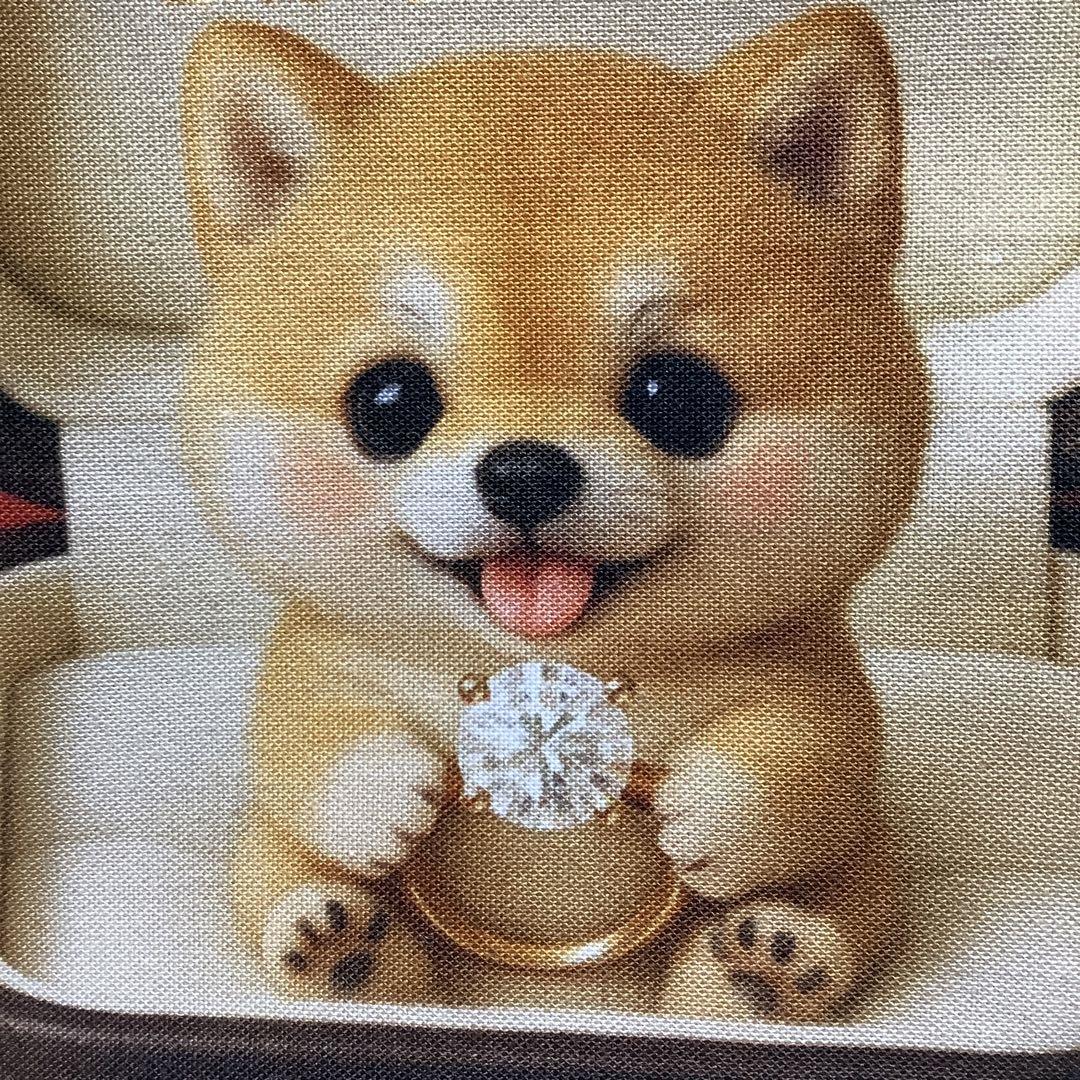 ハンドメイド　フラットポーチ　マスコットポーチ　ワンちゃん　パネル生地　柴犬