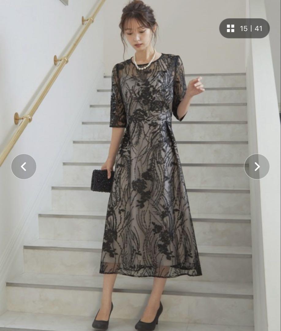 niana 黒 レース バックリボン パーティードレス