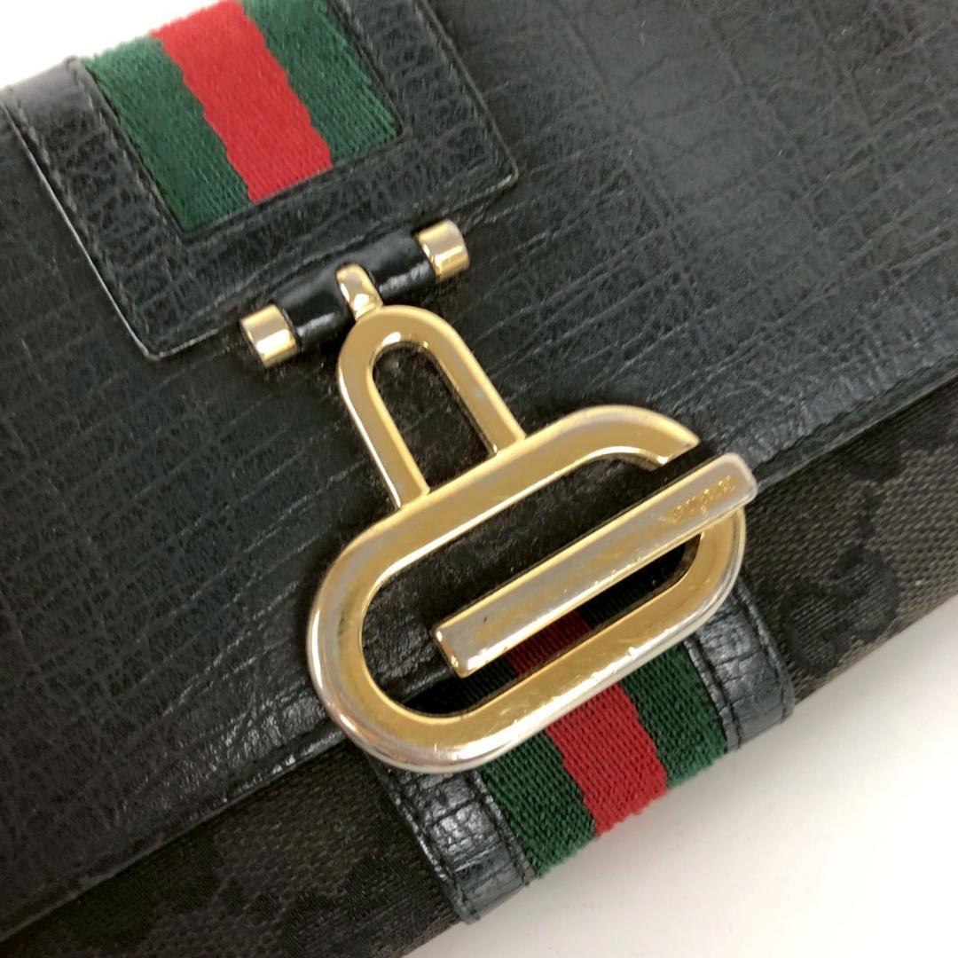 GUCCI グッチ GGキャンバス シェリーライン 長財布 ブラック