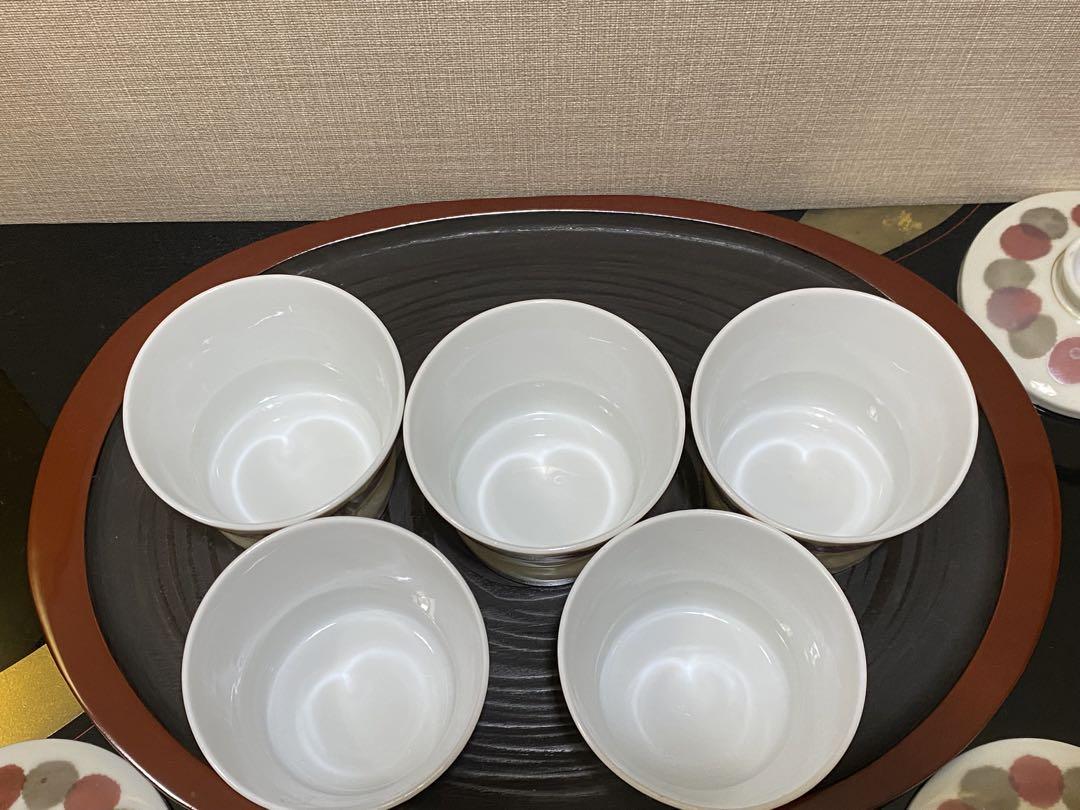 茶碗蒸し器蓋つき器五個昭和レトロピンク和食器水玉