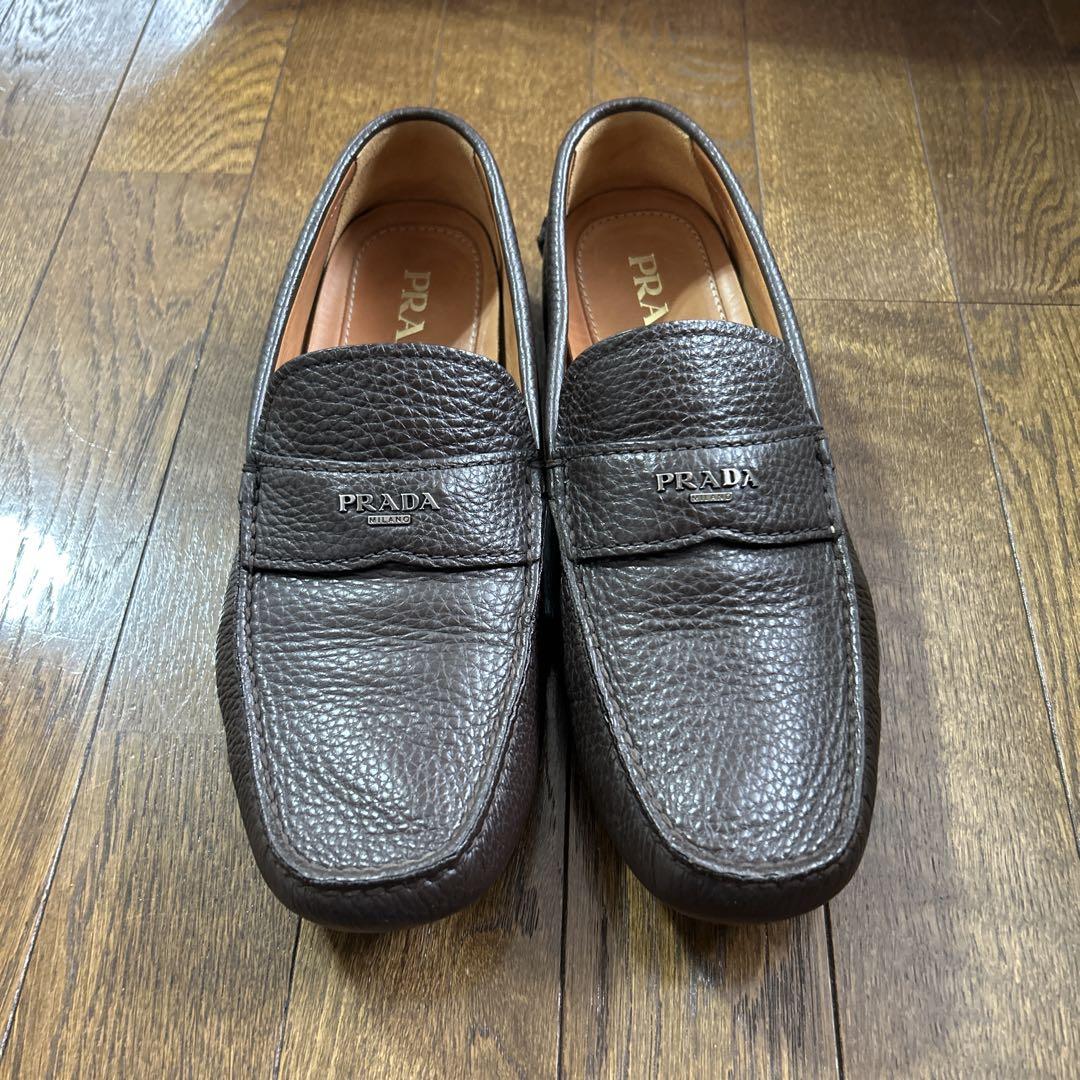 PRADA ダークブラウン レザー ローファー27cm