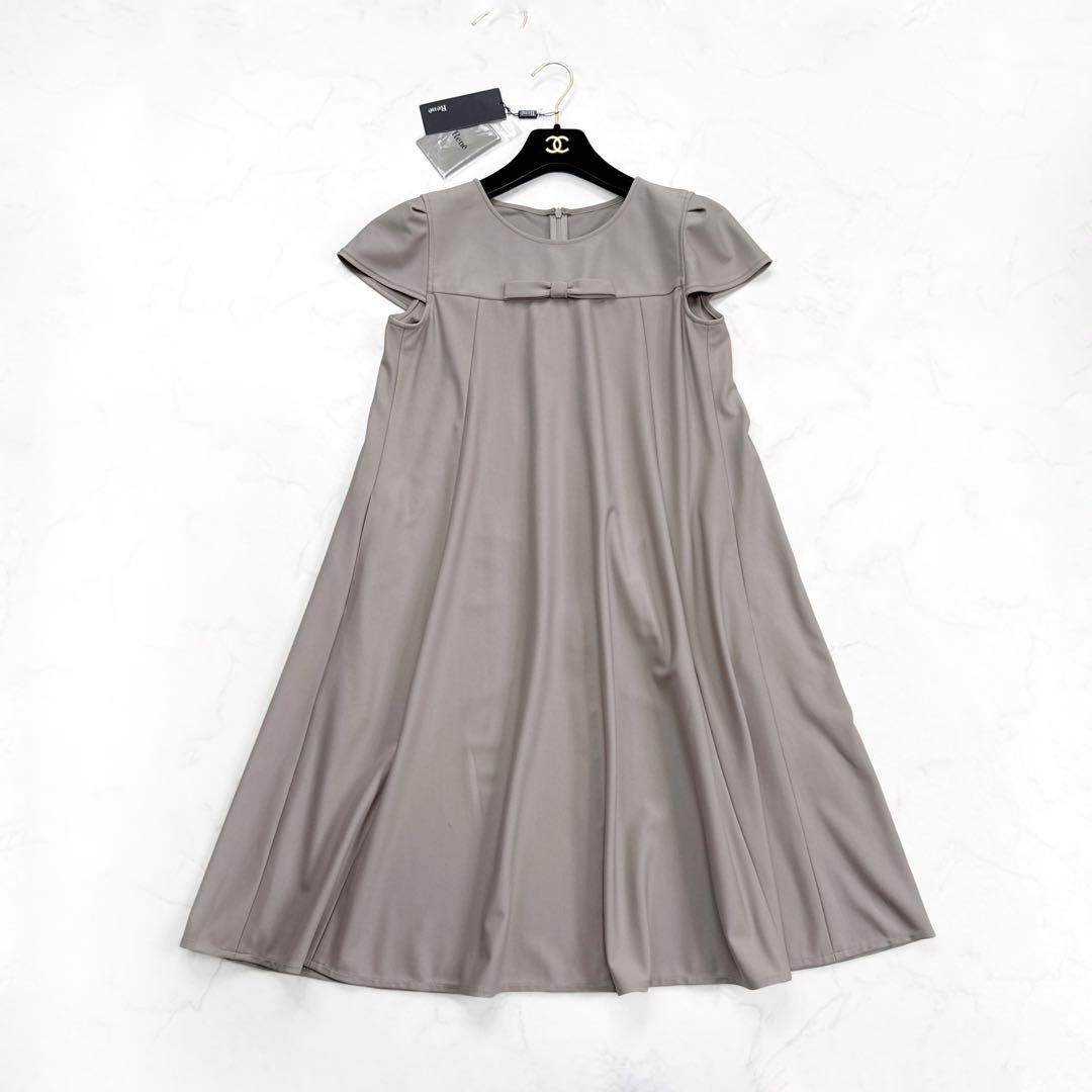 Rene ルネ ♡ ストレッチ フレア ワンピース 34 リボン ベージュ