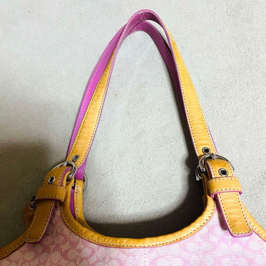 【COACH】コーチ トートバッグ　ミニシグネチャー　レザー　ピンク 7025