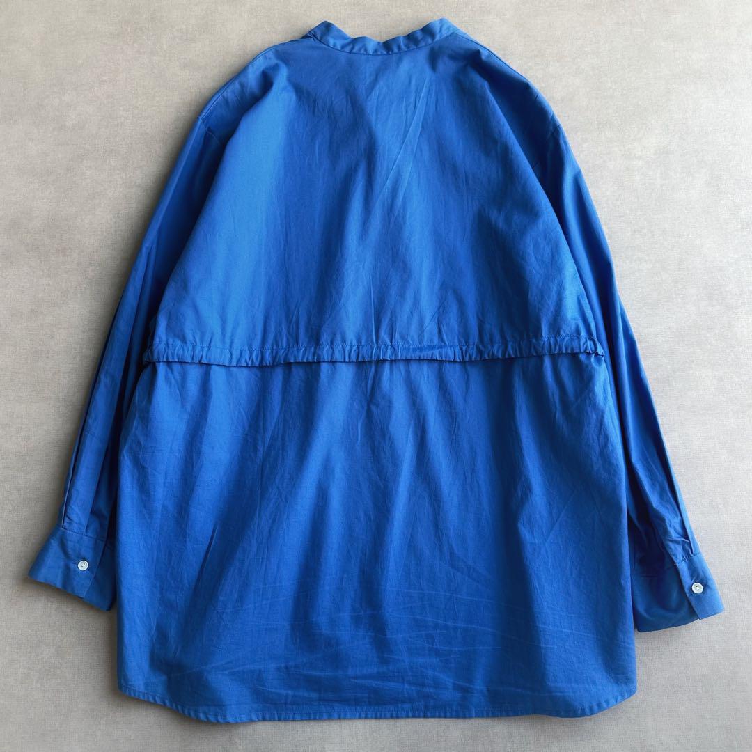 美品▲mizuiro ind//スタンドカラーダブルリボンシャツチュニック 青
