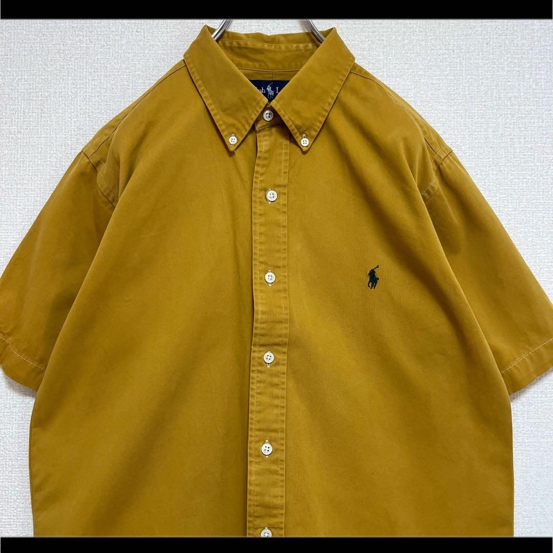 ラルフローレン BDシャツ 半袖 マスタードイエロー 紺ポニー刺繍 XL
