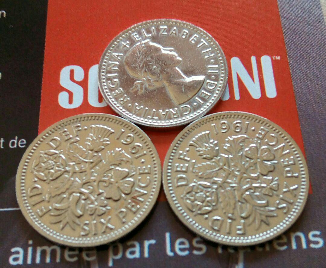 3枚セット 1961年シックスペンス イギリス ラッキー6ペンス 英国
