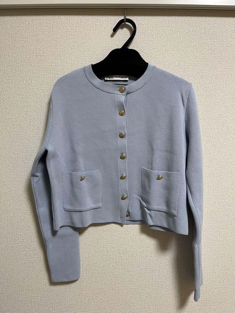 ZARA ゴールドボタンニットカーディガン ブルー