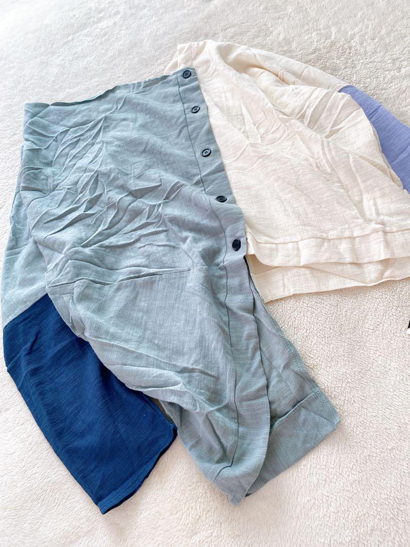 【ANTIQUA】新品　アンティカ　変形ブロッキングシャツ　スモーキーカラー