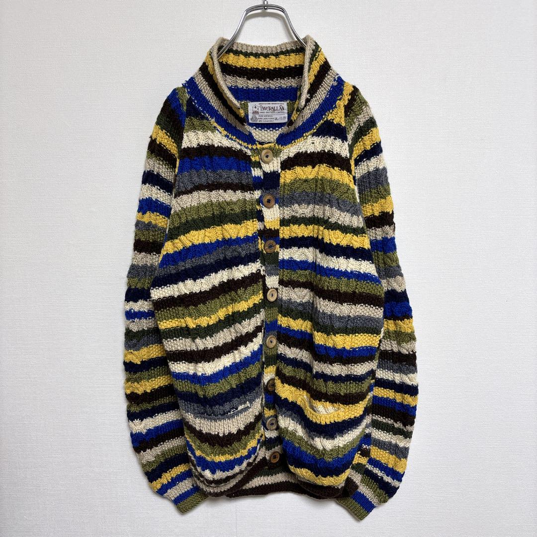 インバーアラン inverallan ボーダー カーディガン ニット 茶色タグ