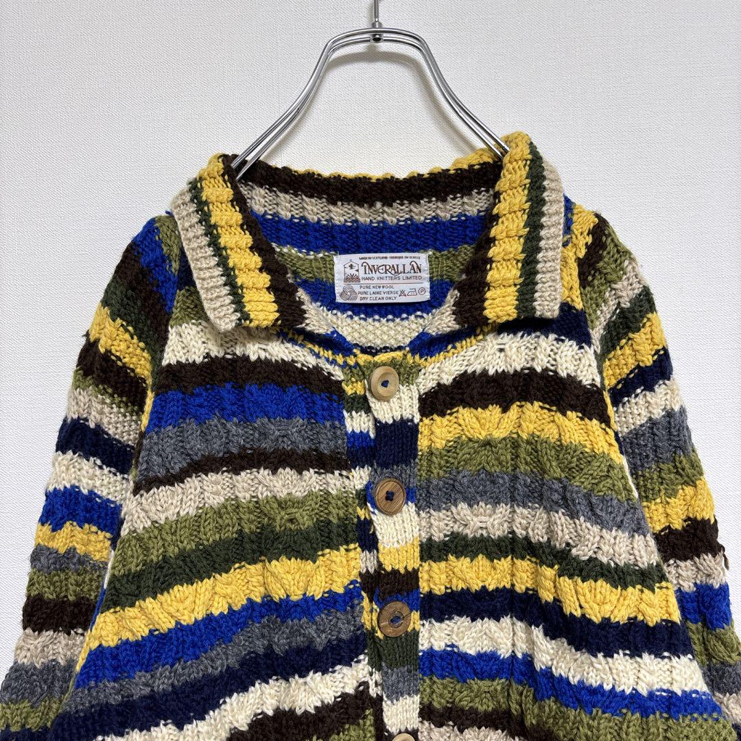 インバーアラン inverallan ボーダー カーディガン ニット 茶色タグ