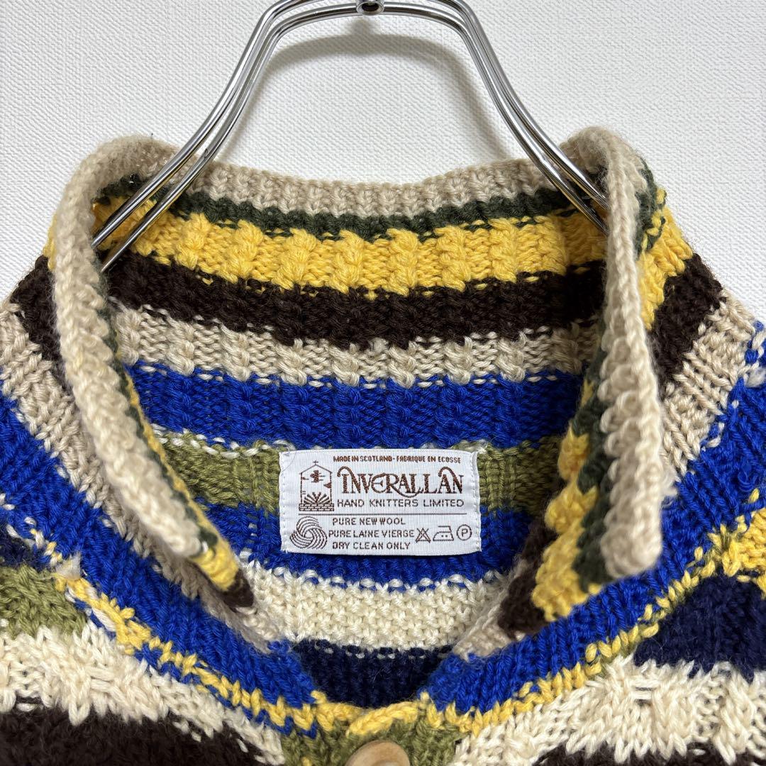 インバーアラン inverallan ボーダー カーディガン ニット 茶色タグ