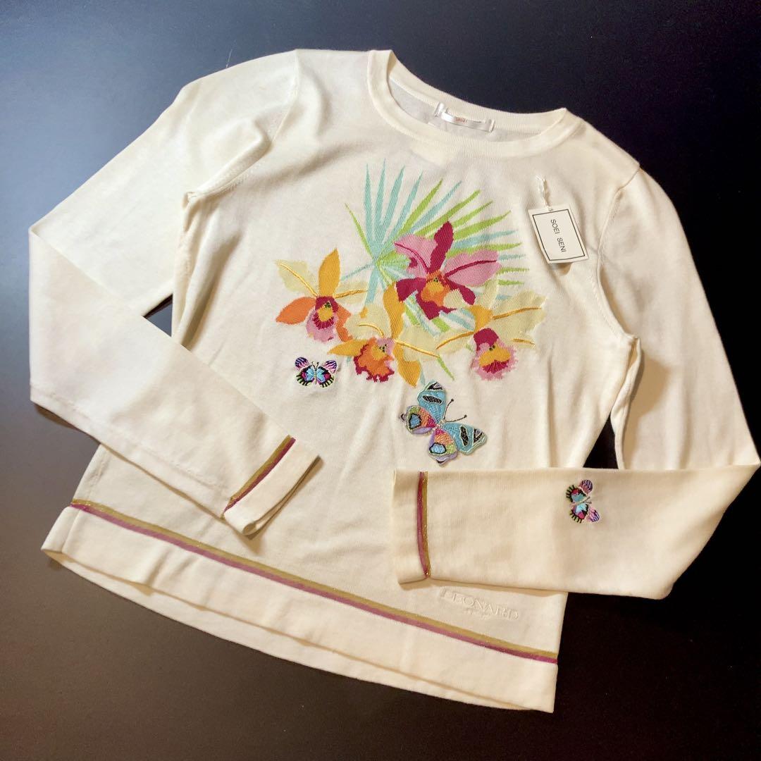 レア☆LEONARD sports サンプル品訳あり お花と立体蝶刺繍ニット M