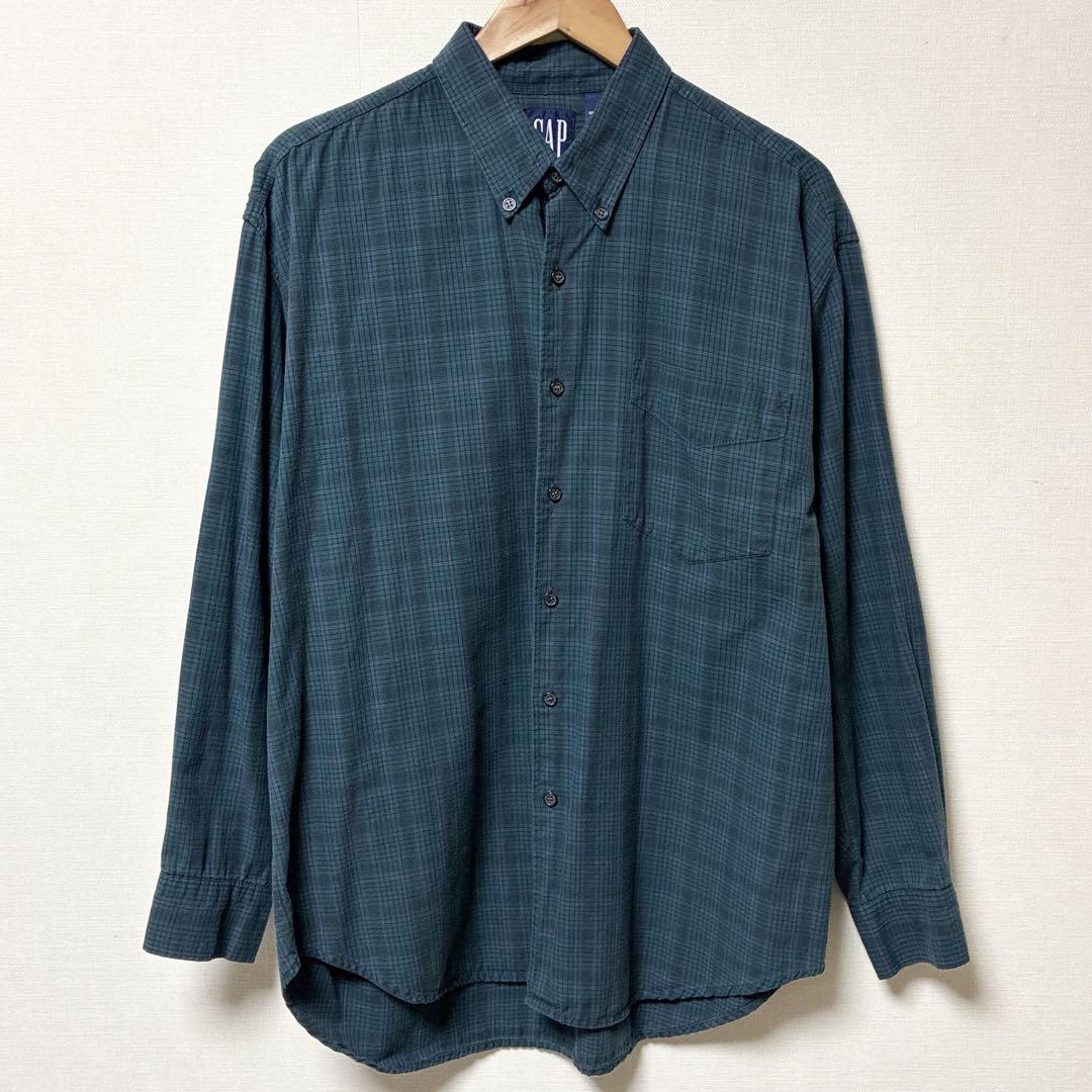 90s OLD GAP 長袖チェックネルシャツ グリーン ボタンダウン