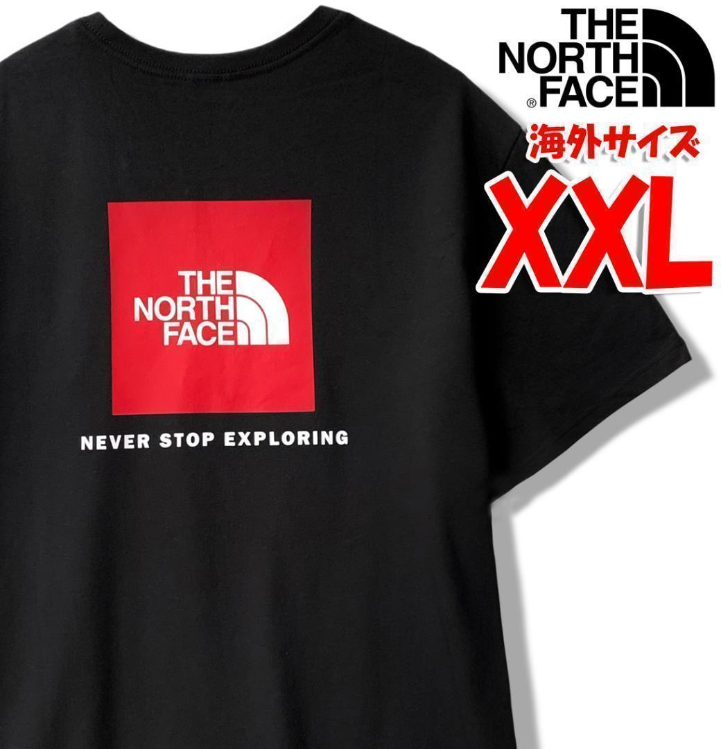 ノースフェイス 半袖Tシャツ メンズ 海外XXL 日本4L相当 黒 赤ロゴ