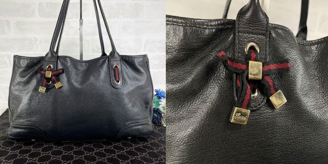美品☆ グッチ レザー シェリーライン トートバッグ プリンシー ゴールド金具