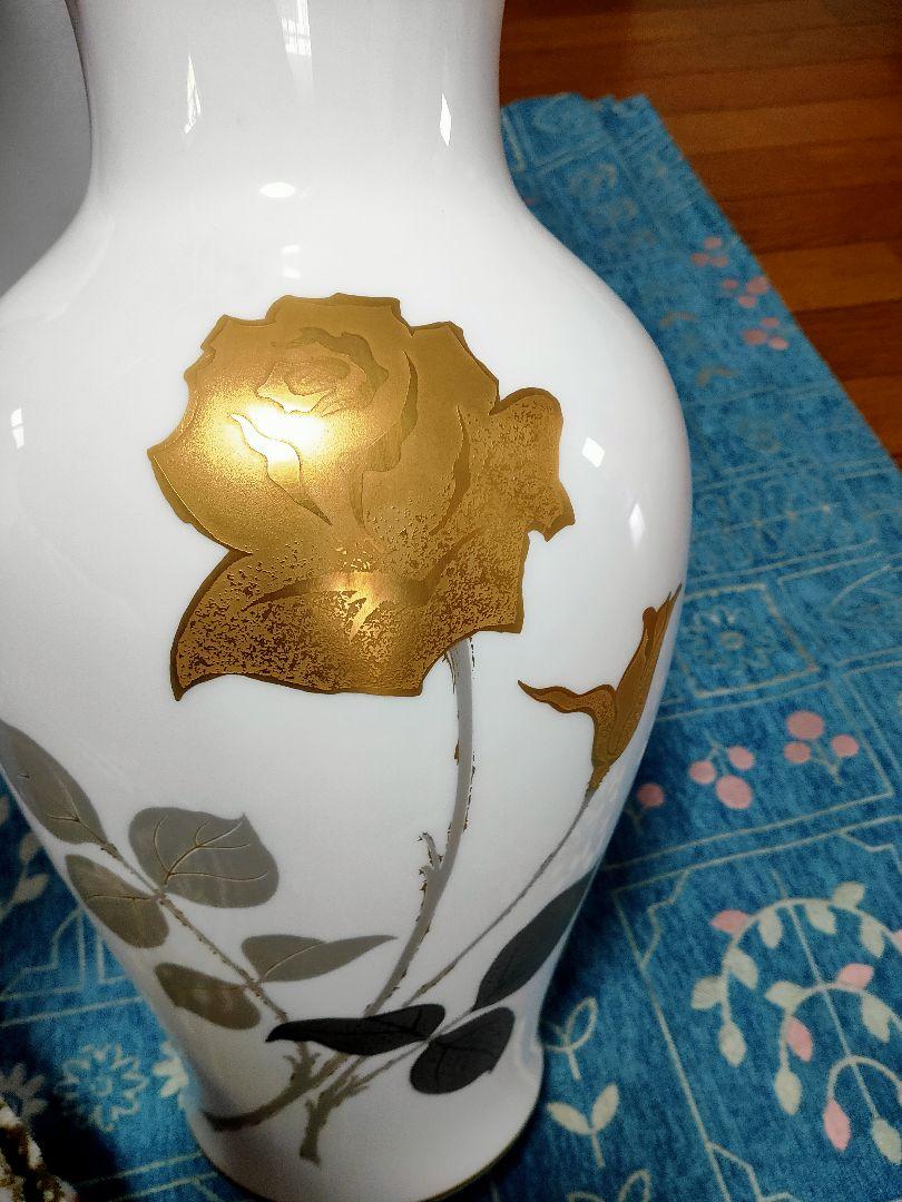 美品 大倉陶園花瓶 金蝕薔薇  フラワーベース 36cm