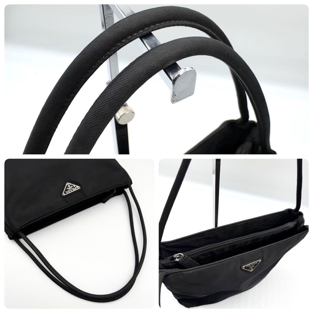 美品 PRADA 三角ロゴ ナイロン ミニハンドバッグ ブラック 白タグ有 プラダ ミニハンドバッグ ナイロン 三角ロゴ ブラック 白タグ