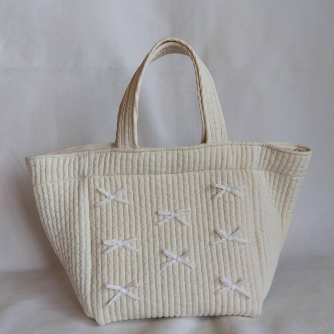 底板ヌビタウントート オフホワイト ベルベットリボン ヌビバッグ