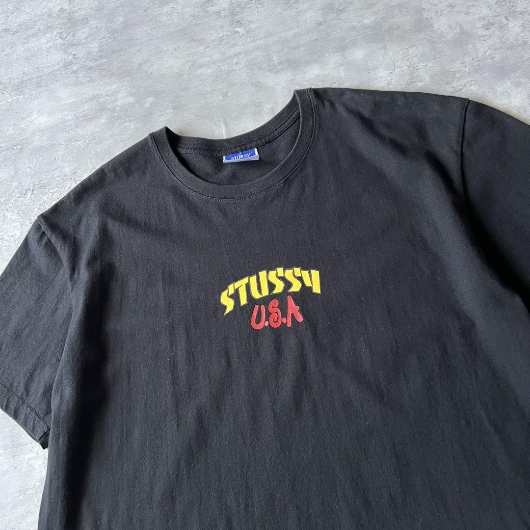 【両面プリント、ストリート】stussy半袖Tシャツ変形ワールドツアーsk8黒
