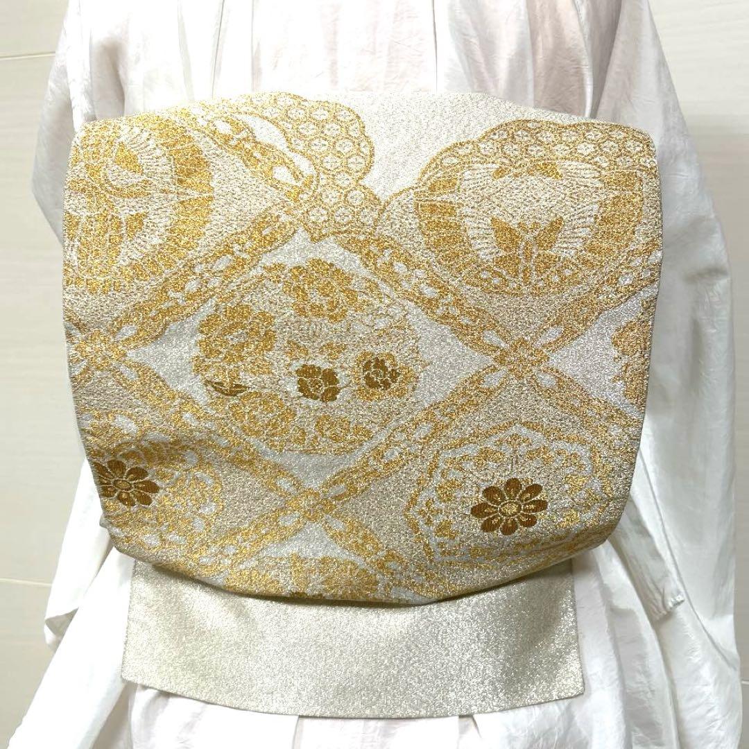 【ワンタッチ式・二重太鼓】全通柄袋帯 つづれ織花鳥菱取文 本金箔24K #290