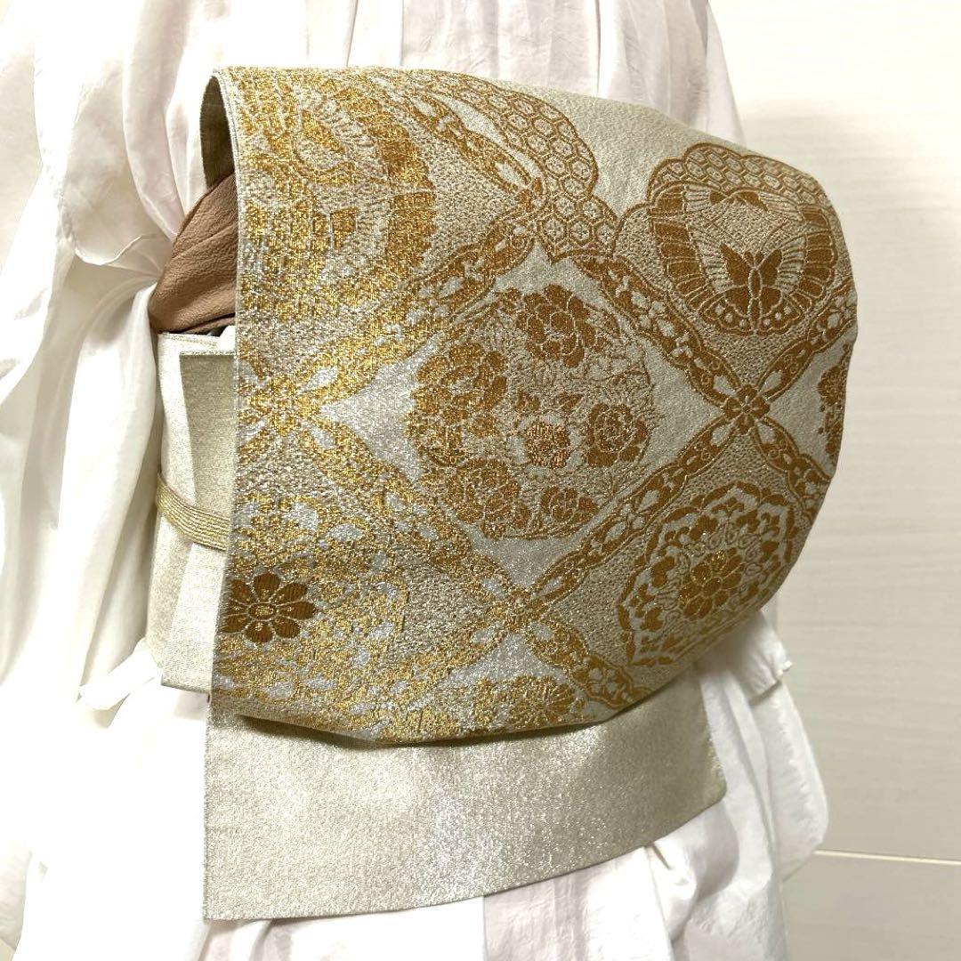 【ワンタッチ式・二重太鼓】全通柄袋帯 つづれ織花鳥菱取文 本金箔24K #290