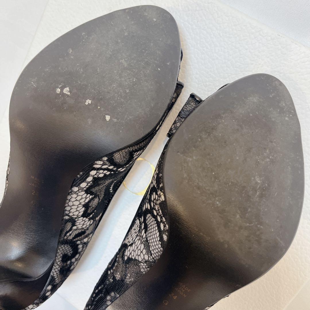 美品✨DIANA レース リボンパンプス 24cm ブラック オープントゥ